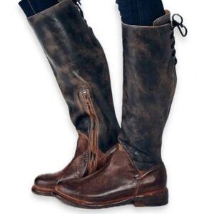 BED STU Knee Hi MANCHESTER Distressed RUSTIC LaceUp Blk/brn Boots 7.5